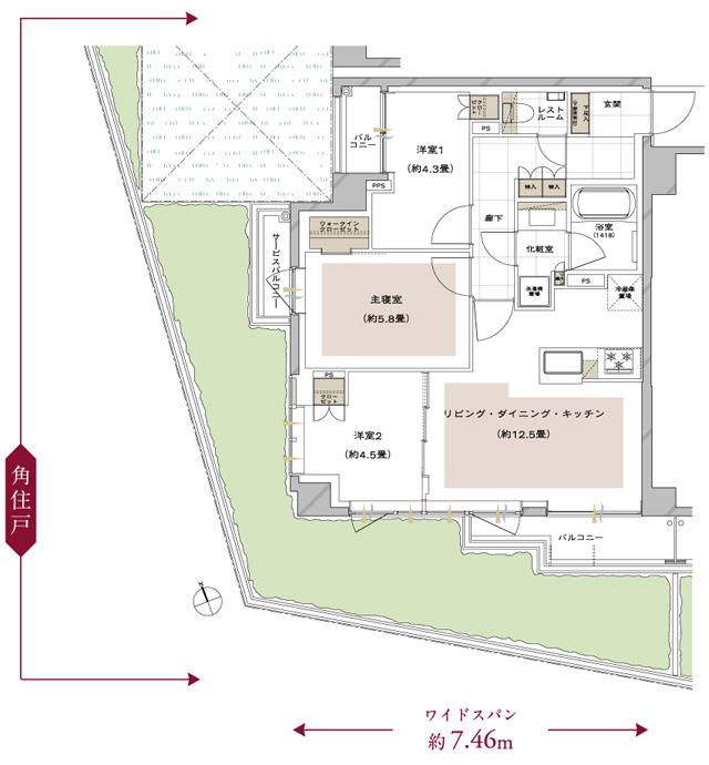 ピアース石神井公園の間取り図　Fg：3LDK+WIC
