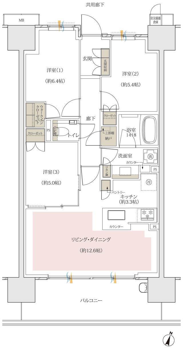 アネシア南六郷の間取り図　D1：3LDK+WIC+N