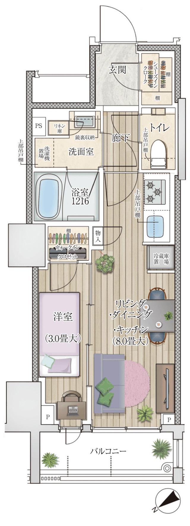 ルジェンテ横濱馬車道の間取り図　B：1LDK+WIC+SIC