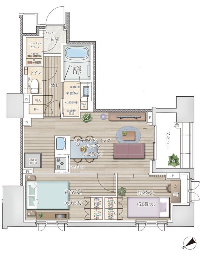 ルジェンテ横濱馬車道の間取り図　D：2LDK+SIC