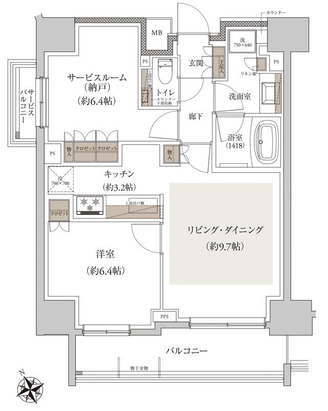 グランスイート麻布六本木の間取り図　I1：1LDK+S