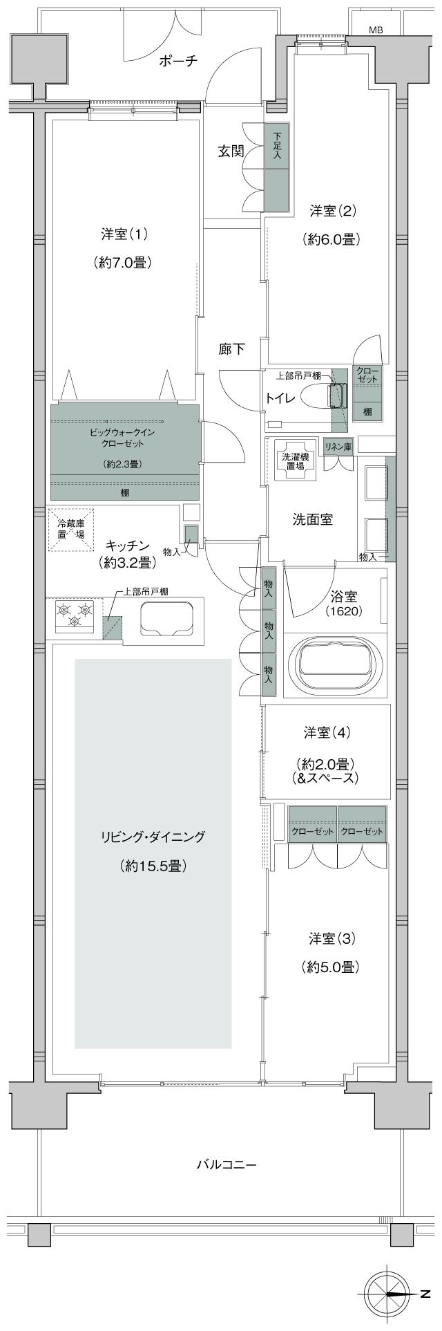 クレストレジデンス横浜汐見台パークフロントの間取り図　C-C：4LDK+BW