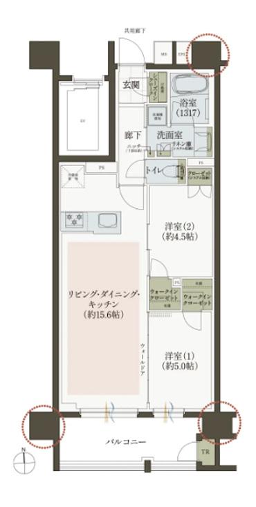 レ・ジェイド葛西イーストアベニューの間取り図　E：2LDK+2WIC+SIC