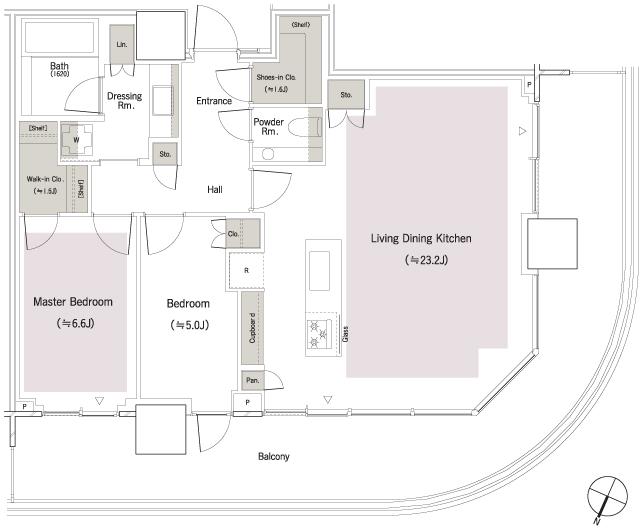 パークコート麻布十番東京 ザ タワー ノース／ザ タワー サウスの間取り図　81w：2LDK+WIC+SIC
