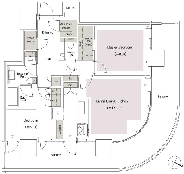 パークコート麻布十番東京 ザ タワー ノース／ザ タワー サウスの間取り図　N72nw：2LDK+WIC+SIC+S