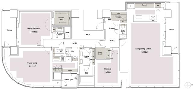 パークコート麻布十番東京 ザ タワー ノース／ザ タワー サウスの間取り図　E205e：3LDK+WIC+SIC+S