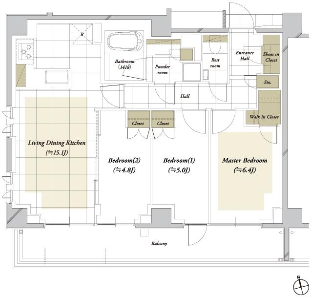 ディアナコート四谷の間取り図　A：3LDK+WIC+SIC