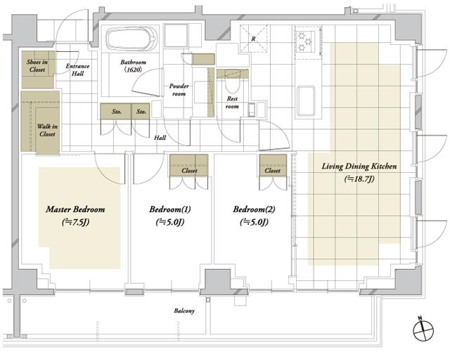 ディアナコート四谷の間取り図　B：3LDK+WIC+SIC