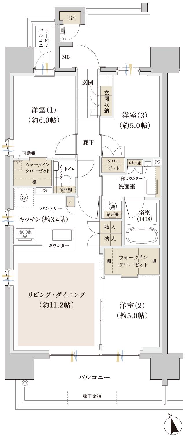 アネシア北浦和の間取り図　A2：3LDK+2WIC