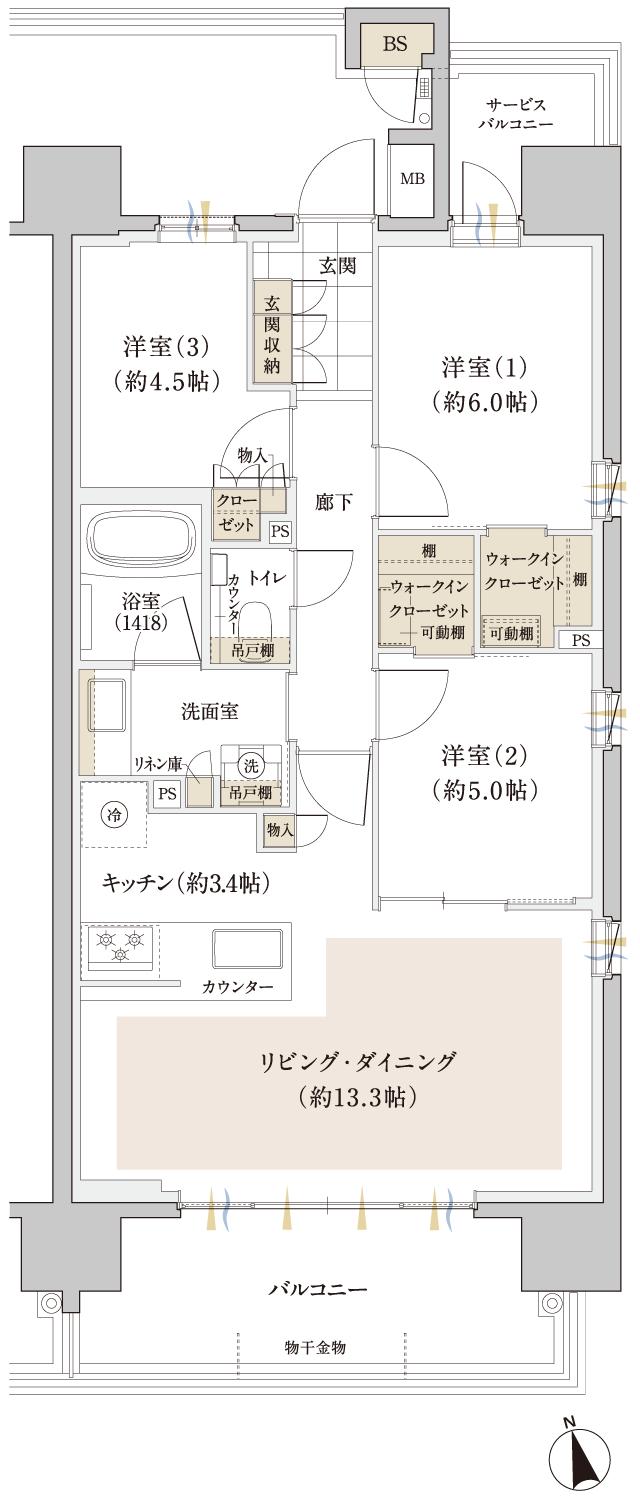 アネシア北浦和の間取り図　C2：3LDK+2WIC