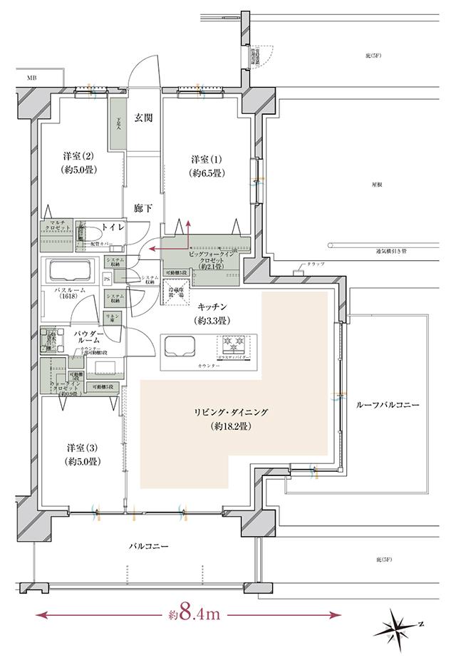 ヴェレーナグラン府中美好の間取り図　CJr：3LDK+R+BW+W