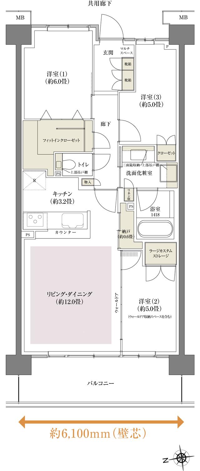 西千葉レジデンス アベニューの間取り図　Cs：3LDK+N+FIC