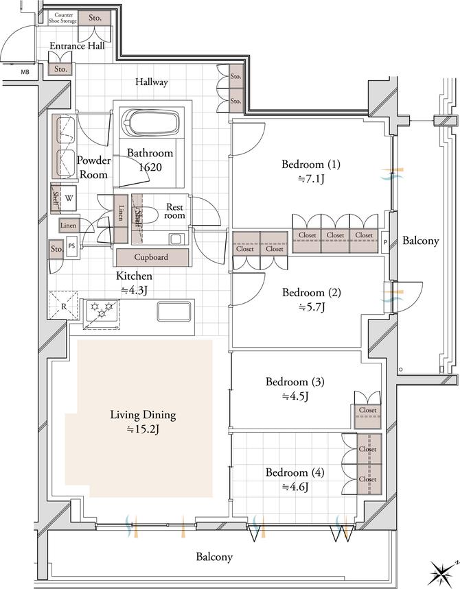 アスコットパークグラン白金高輪の間取り図　D：4LDK