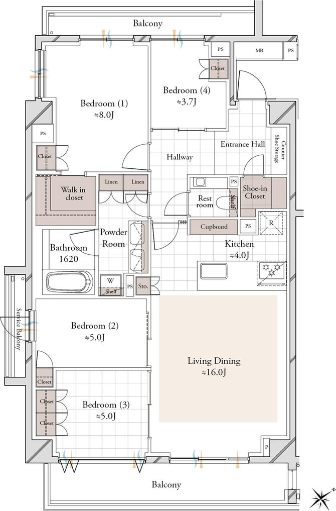 アスコットパークグラン白金高輪の間取り図　F：4LDK+WIC+SIC