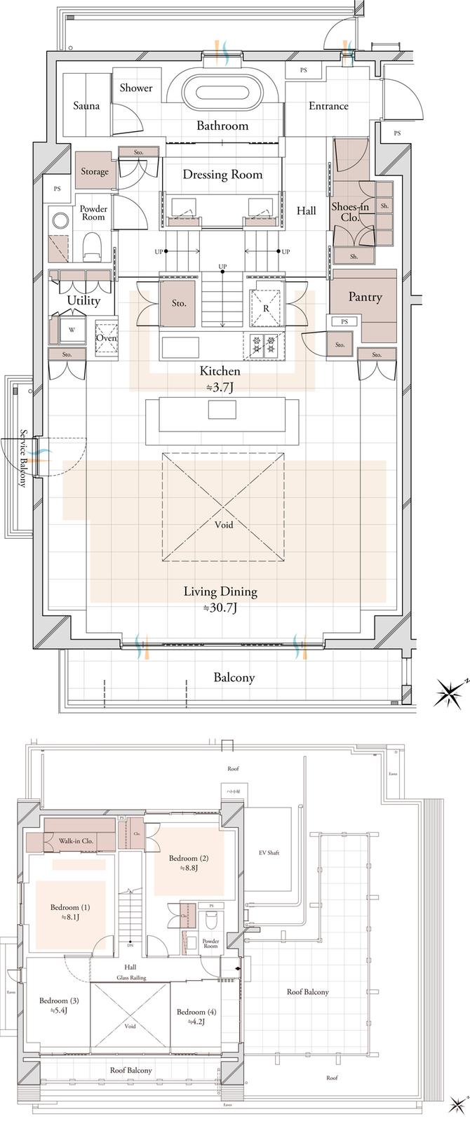 アスコットパークグラン白金高輪の間取り図　J：4LDK+WIC+SIC+Ut+P+St