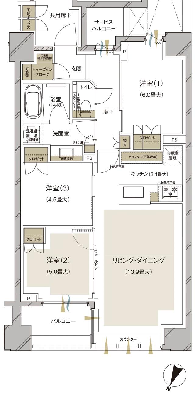 ブランズ護国寺富士見坂の間取り図　B：3LDK+SIC