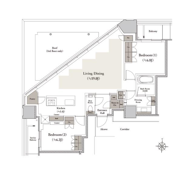 シエリアタワー南麻布の間取り図　A：2LDK+SIC