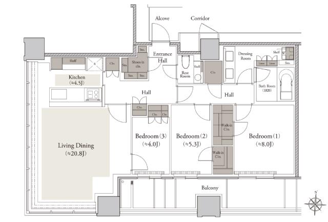 シエリアタワー南麻布の間取り図　M：3LDK+N+2WIC+SIC