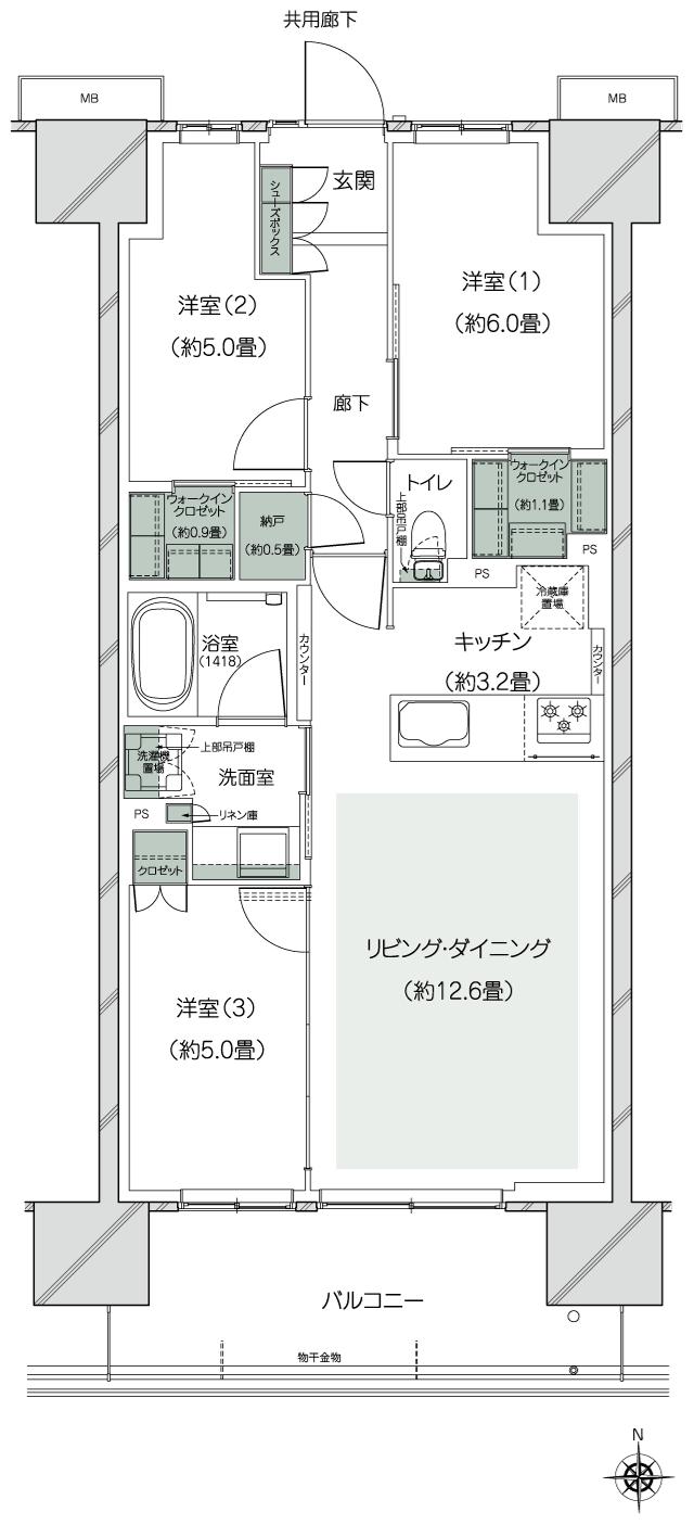 ハイムスイート高崎　ザ・レジデンスの間取り図　M：3LDK+2WIC+N