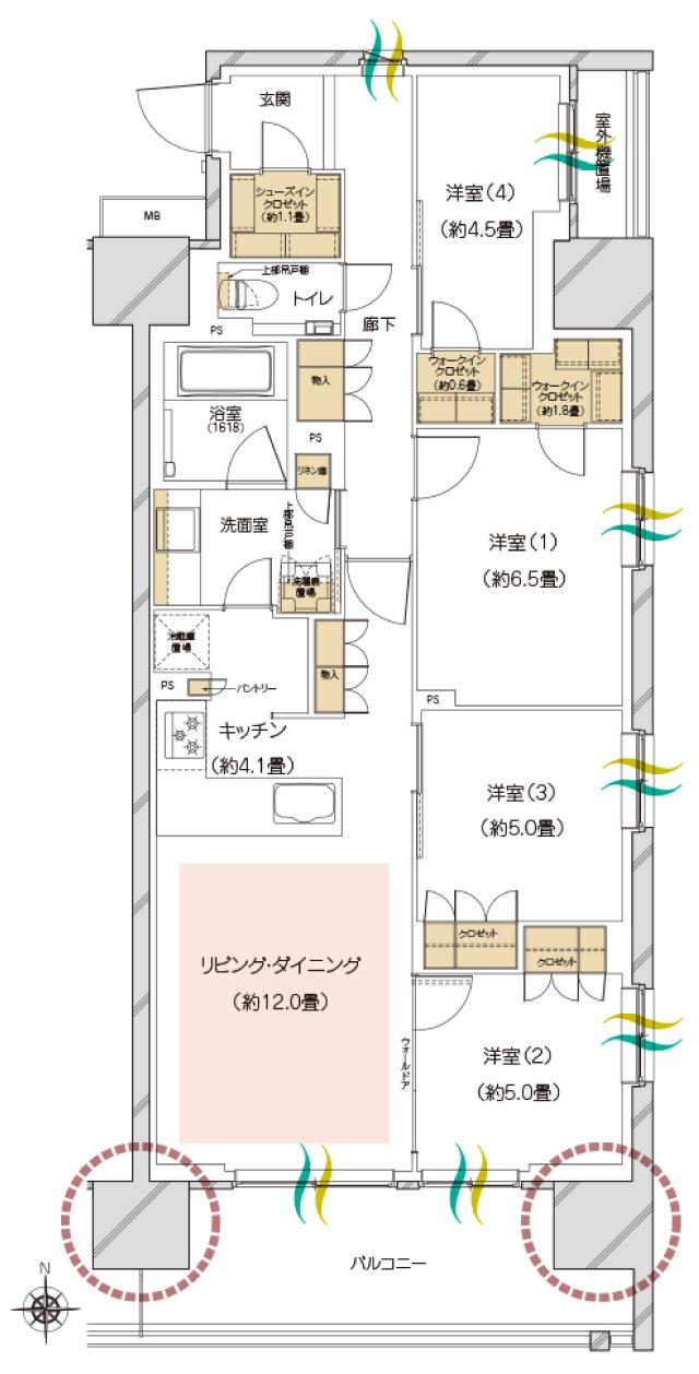 ハイムスイート高崎　ザ・レジデンスの間取り図　O：4LDK+2WIC+SIC