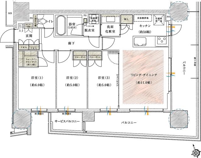 プレシス熊谷末広の間取り図　A：3LDK+WIC