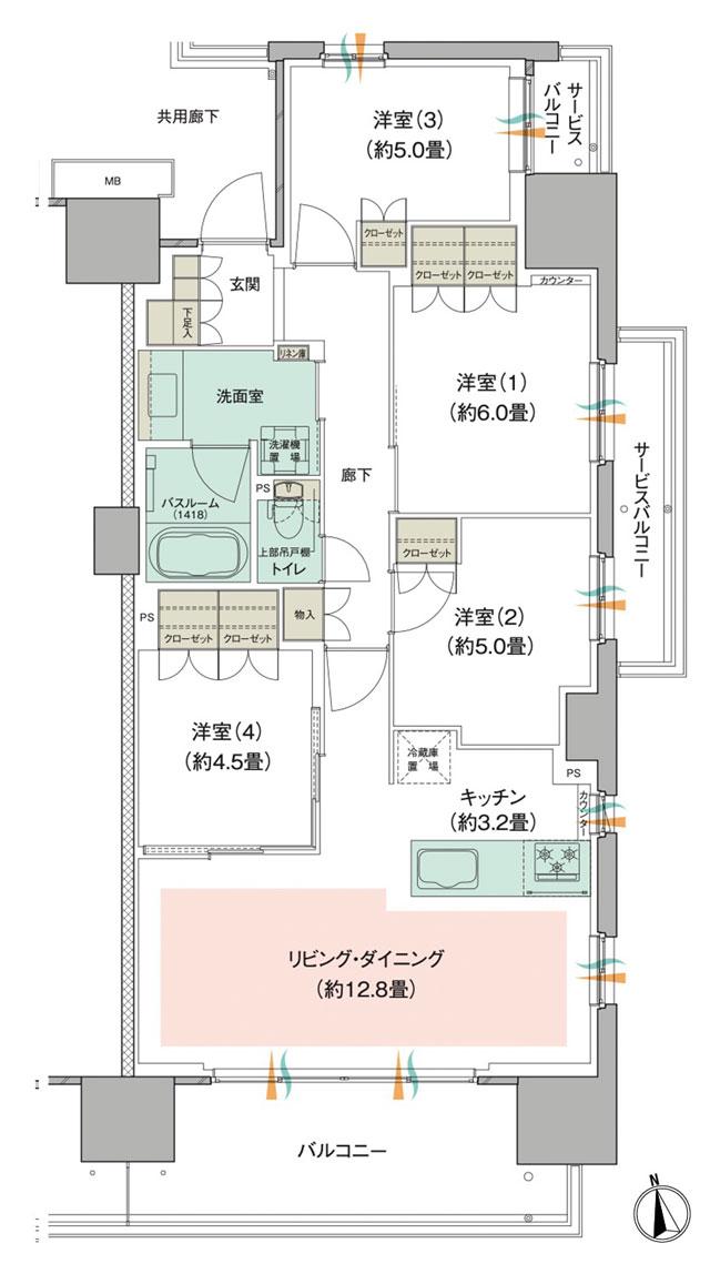 アーバンパレス鎌ケ谷の間取り図　F：4LDK