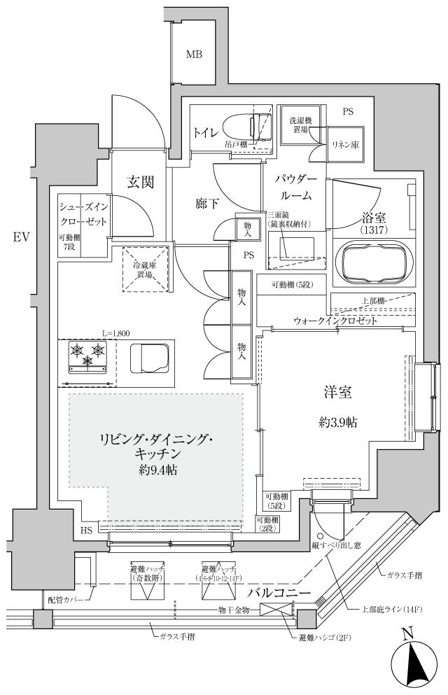 ヴァースクレイシアIDZ立川の間取り図　C：1LDK