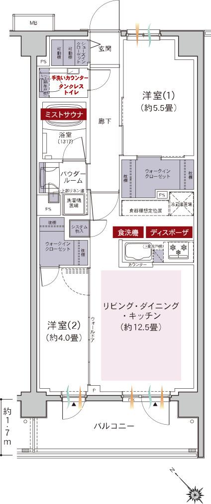 エクセレントシティ志木 THE GRANの間取り図　F：2LDK+2WIC+SIC