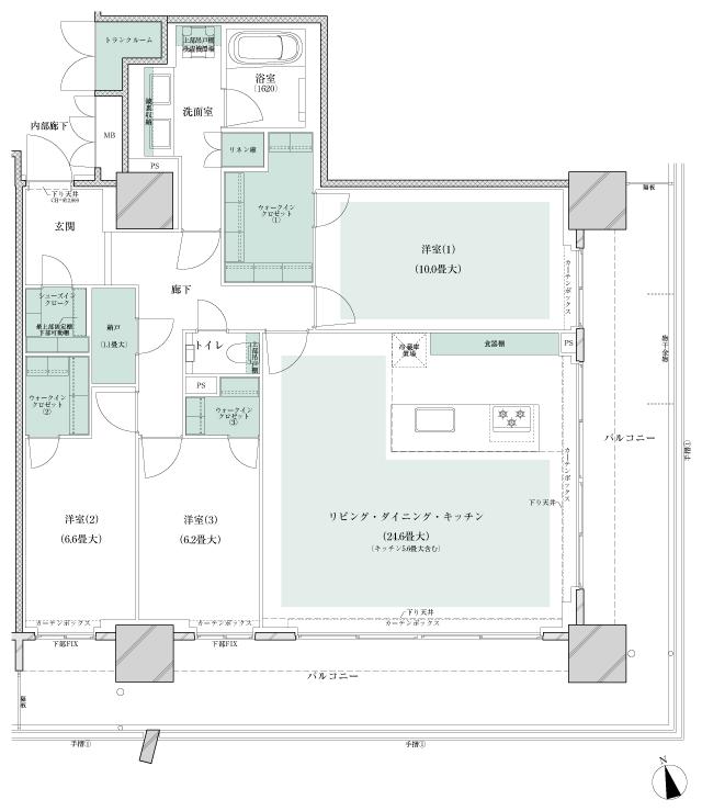 ブランズタワー橋本の間取り図　115At：3LDK+3WIC+SIC+N