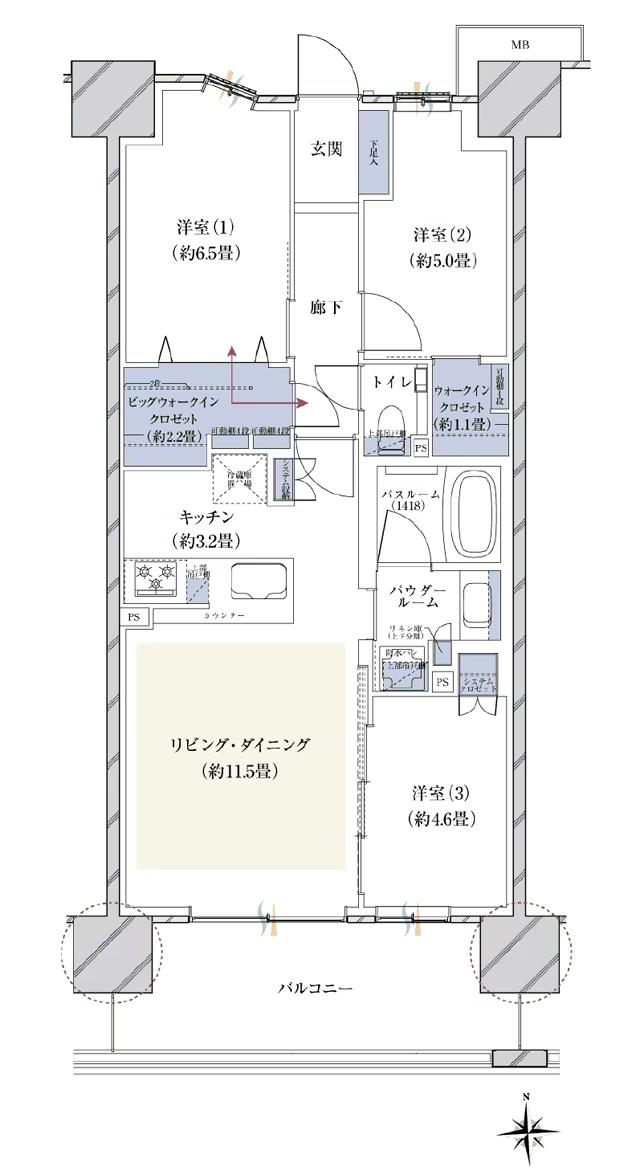 ヴェレーナシティ木更津マリーナベイの間取り図　H2：3LDK+BW+W