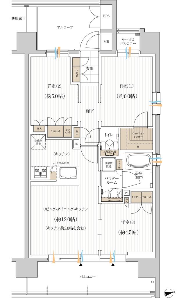 ユニハイム朝霞本町の間取り図　L：3LDK＋WIC