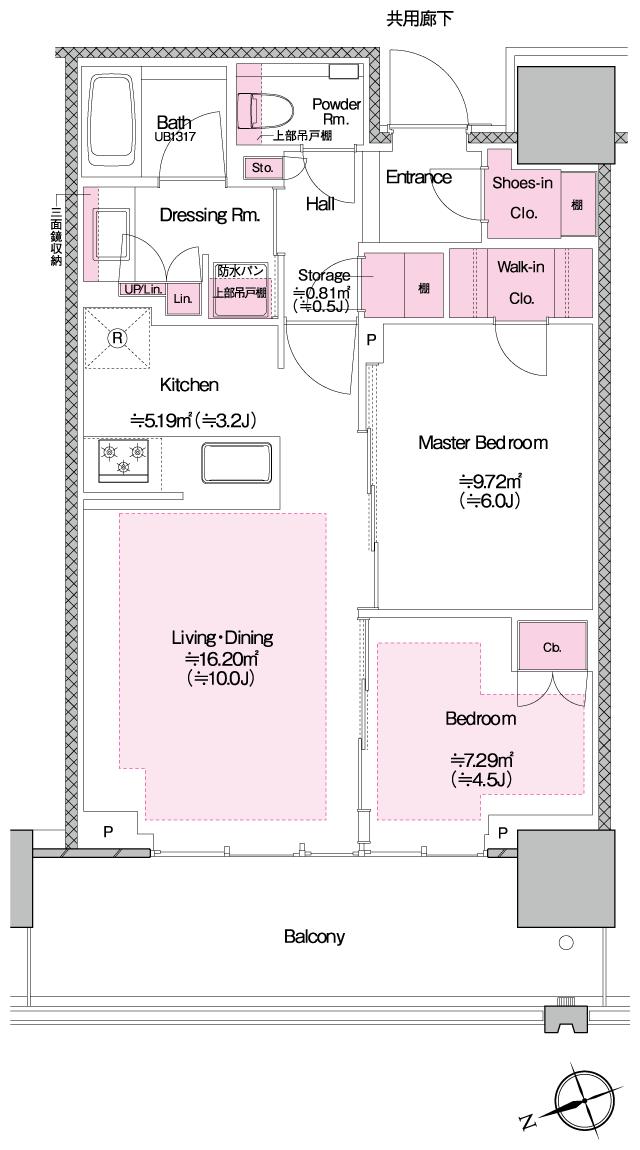 プラウドタワー池袋の間取り図　WC：2LDK+ST+WIC+SIC
