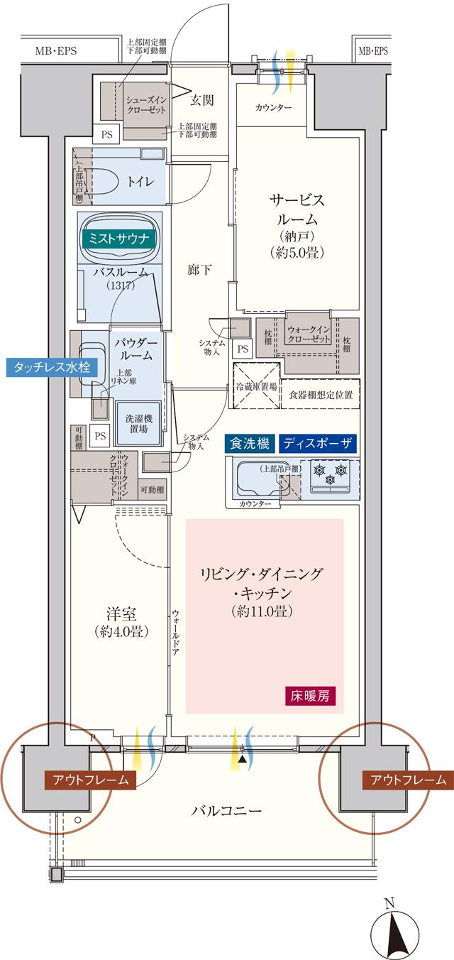 エクセレントシティ南千住ザ・レジデンスの間取り図　C：1LDK+S