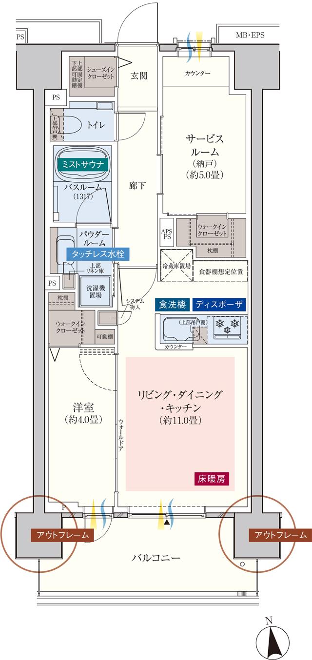 エクセレントシティ南千住ザ・レジデンスの間取り図　E：1LDK+S