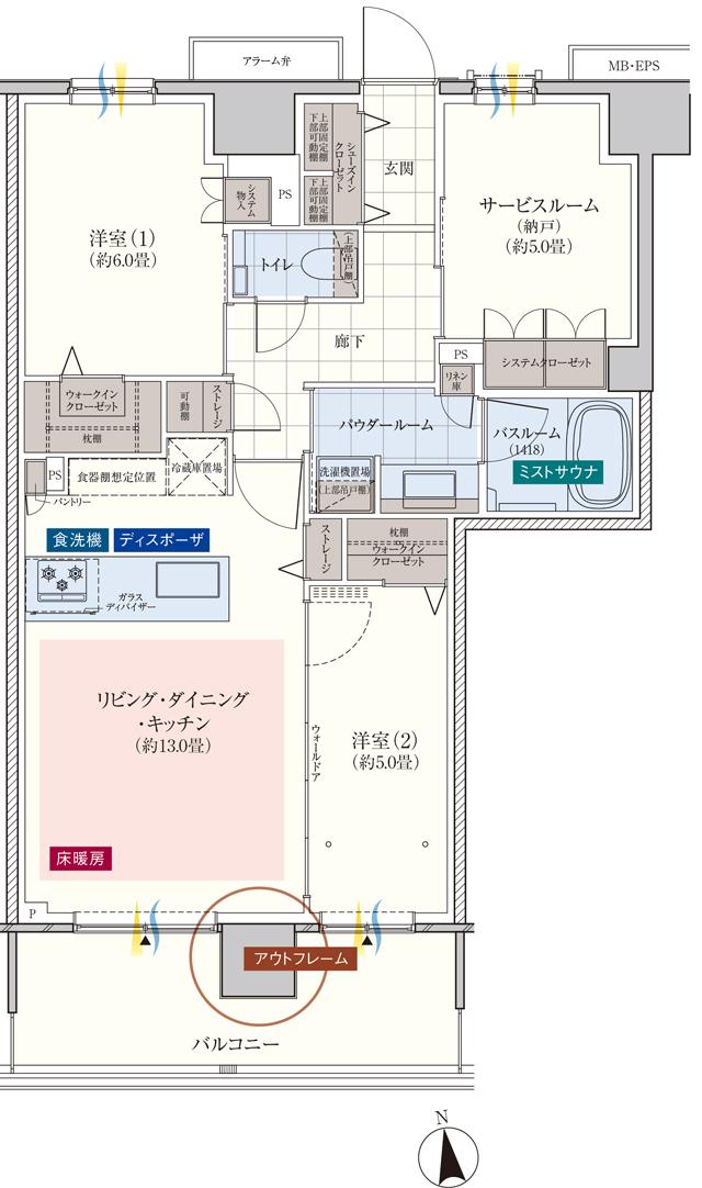 エクセレントシティ南千住ザ・レジデンスの間取り図　J：2LDK+S