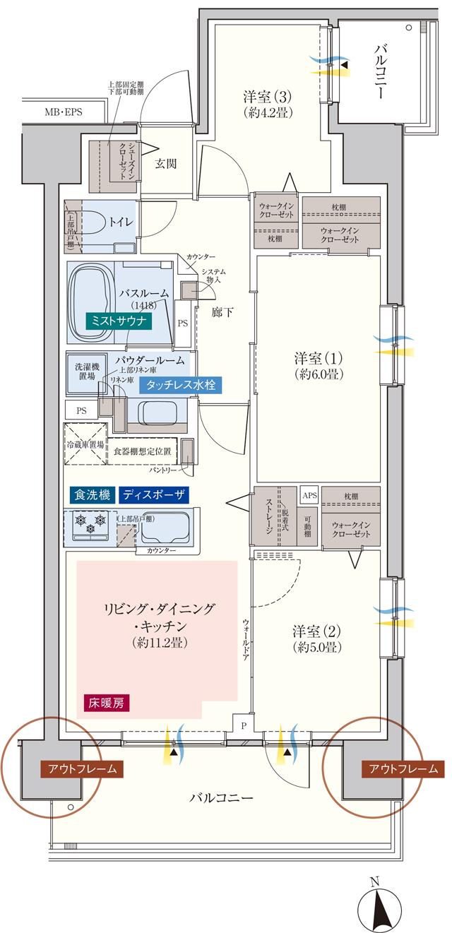 エクセレントシティ南千住ザ・レジデンスの間取り図　F：3LDK