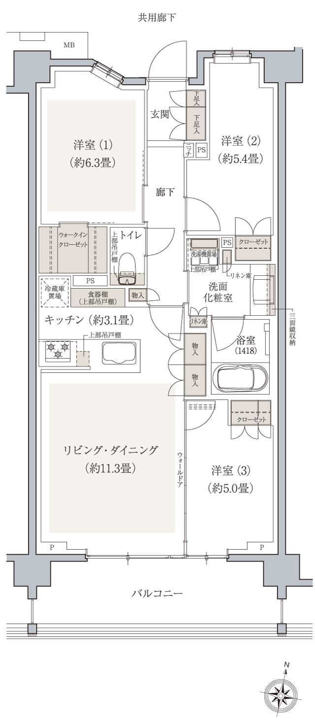 ドレッセ南町田レジデンスの間取り図　M：3LDK+WIC