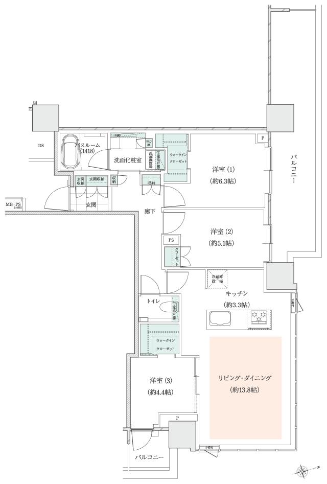 アトラスタワー小平小川の間取り図　I2：3LDK+2wic