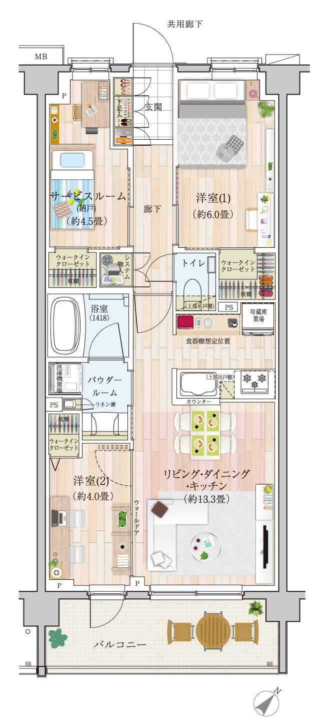 エクセレントシティ久米川ステーションサイドの間取り図　G1：2LDK+S+3WIC
