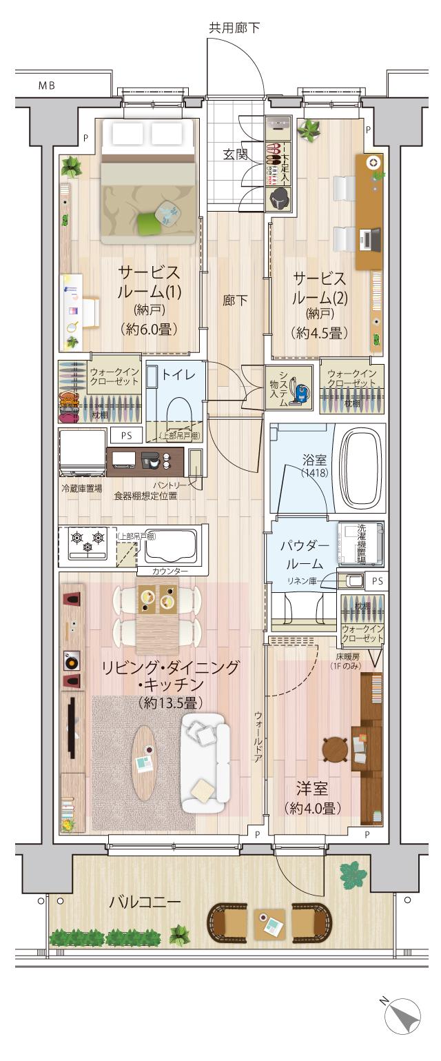 エクセレントシティ久米川ステーションサイドの間取り図　C：1LDK+2S+3WIC