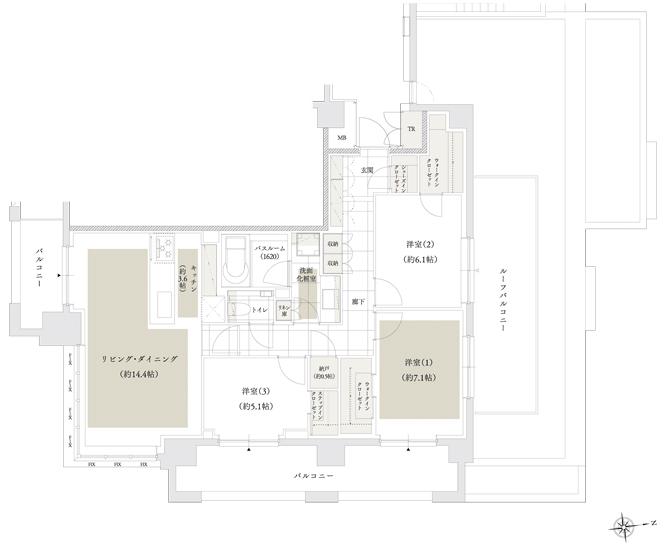 アトラス文京安藤坂の間取り図　90As：3LDK+2WIC+STC+SIC+N