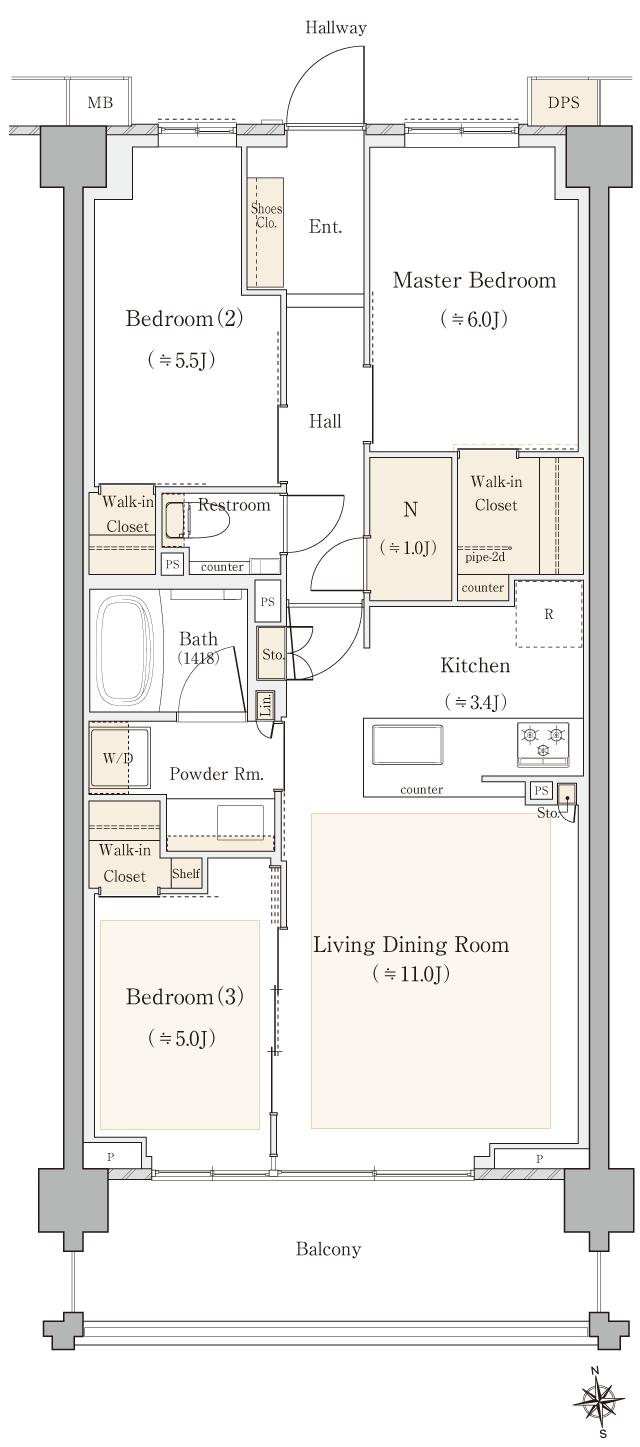 アネシア練馬中村南の間取り図　B4´：3LDK+3WIC+N