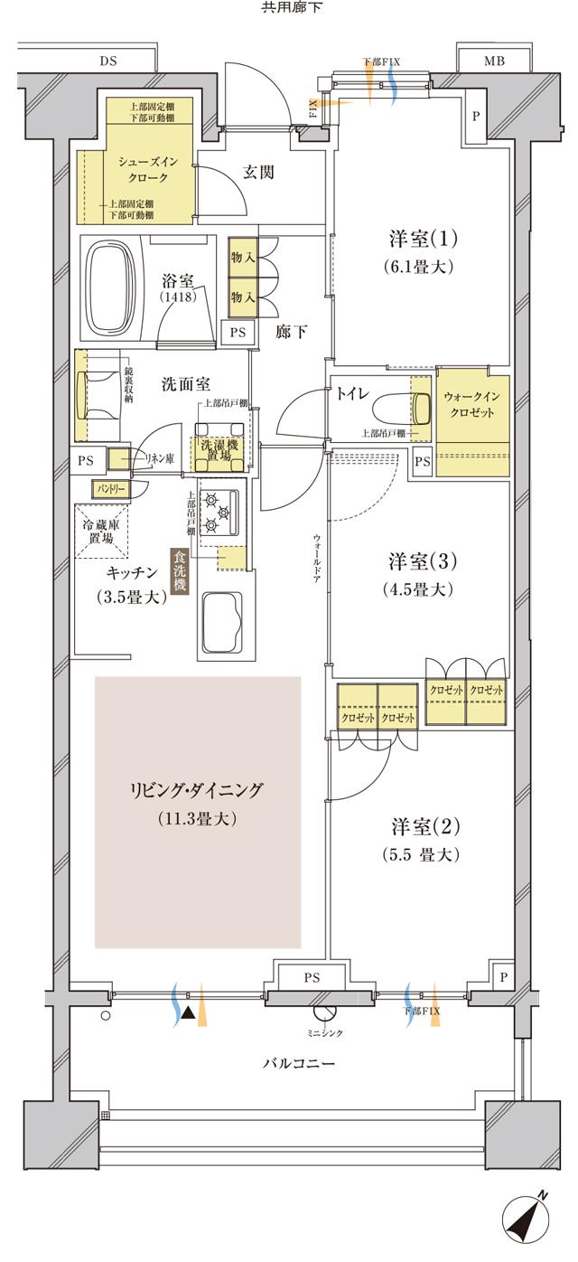 ブランズ中央林間の間取り図　S-L：3LDK+WIC+SIC