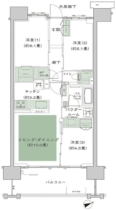 シティハウス西池袋の間取り図　I：3LDK+N(納戸)+2WIC(ウォークインクロゼット)