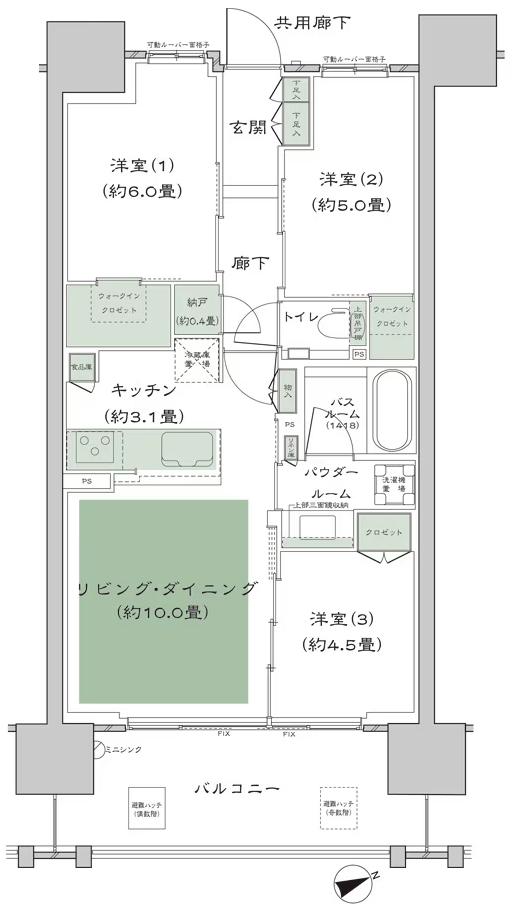 シティハウス西池袋の間取り図　B1：3LDK+N(納戸)+2WIC(ウォークインクロゼット)