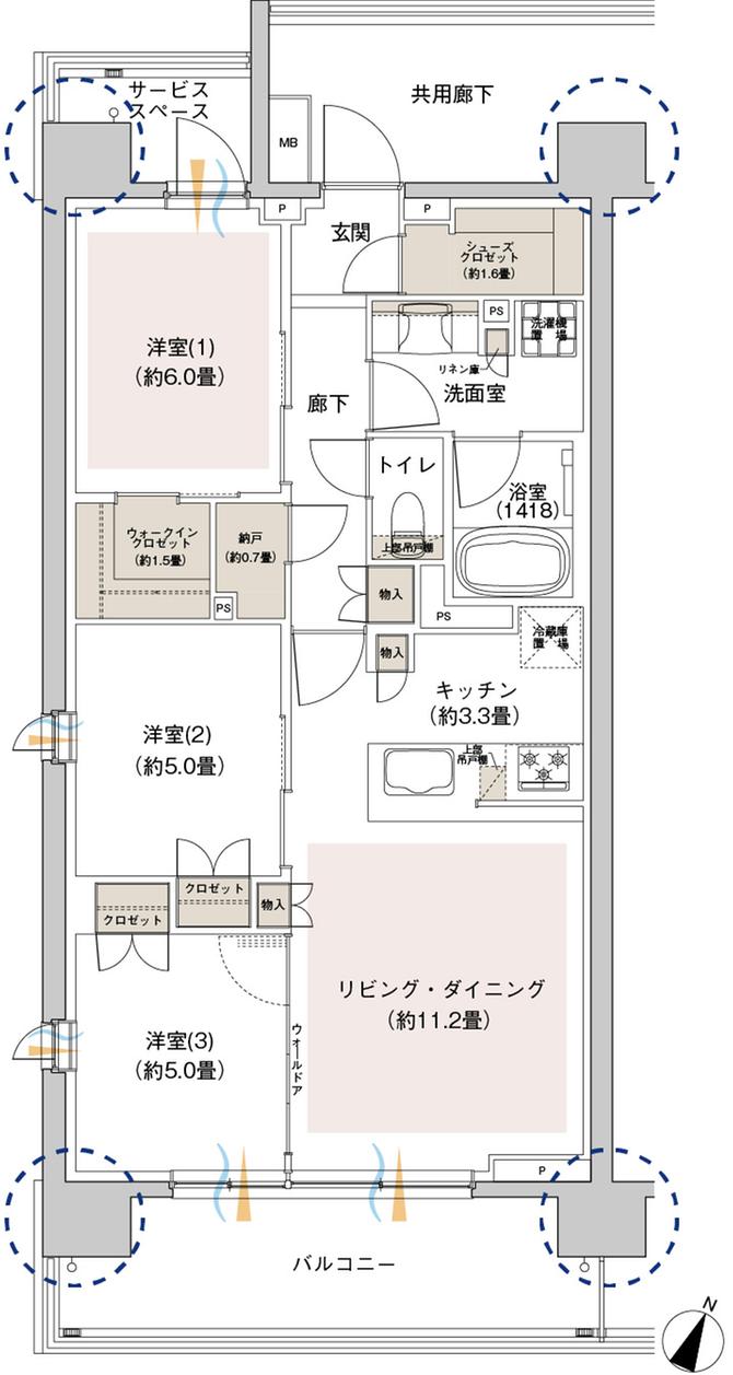 ウエリス相模大野の間取り図　I：3LDK+WIC+SC+N