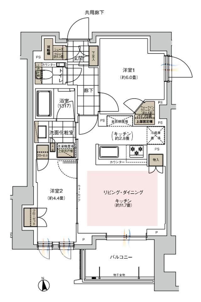 ウィルローズ谷中銀座の間取り図　C：2LDK+WIC+SC