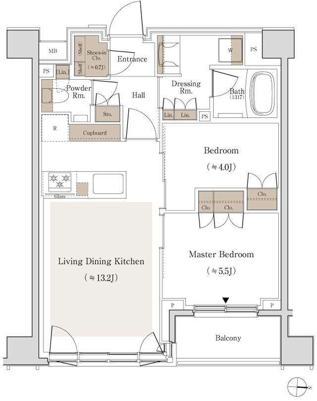 パークホームズ錦糸町北斎通りの間取り図　B1：2LDK＋SIC