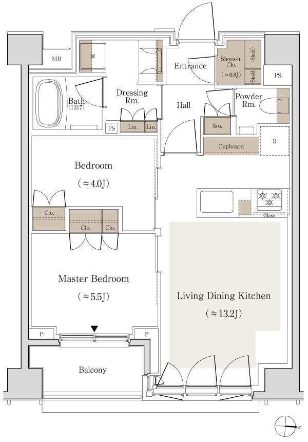 パークホームズ錦糸町北斎通りの間取り図　B2：2LDK＋SIC