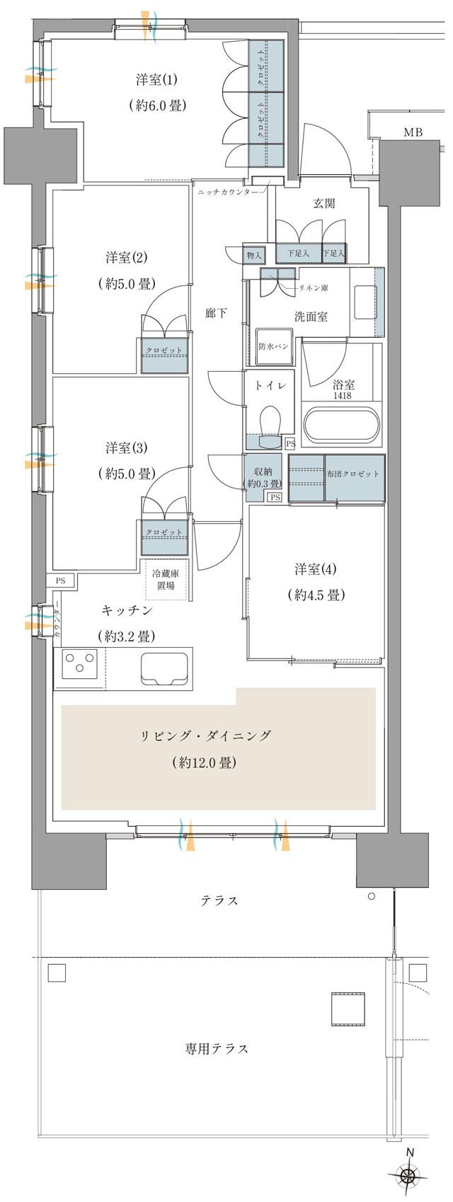 ガーデングランデ横浜戸塚の間取り図　A6t：4LDK